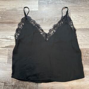 Urban Outfitters Black Lace Trim Camisole Tank Satin V-Neck Cami Large